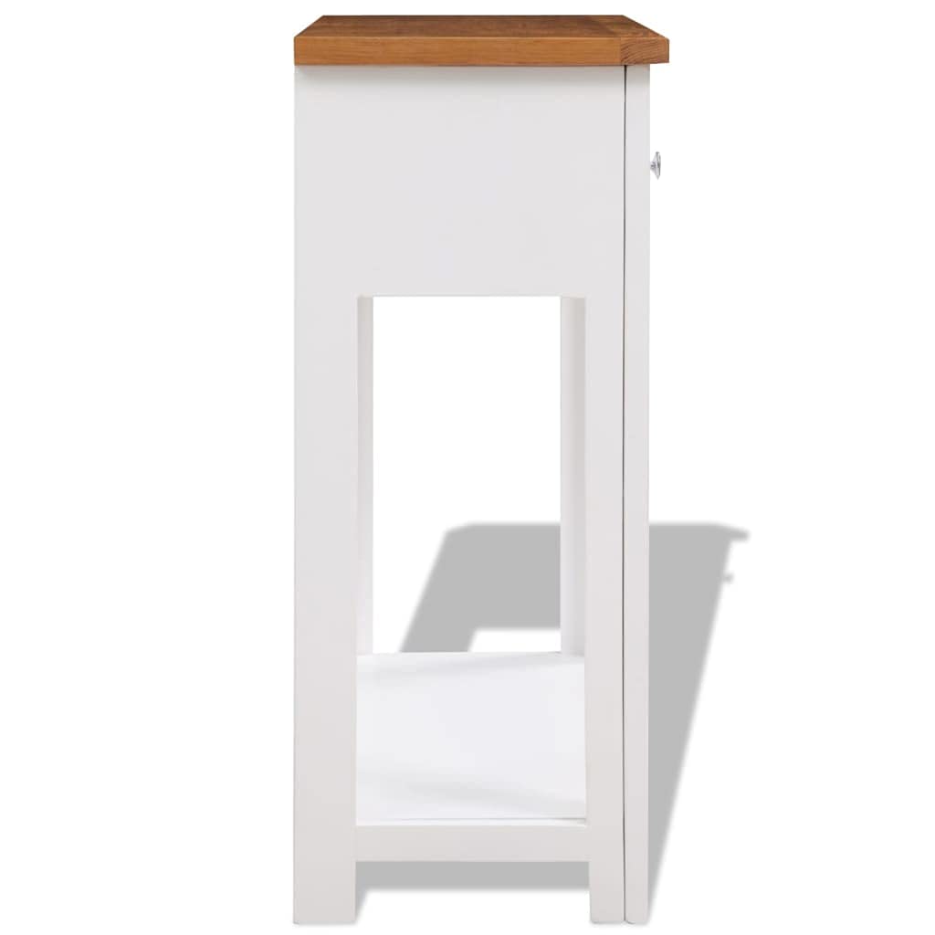 Solid Oak Wood Console Table with Two Drawers and Shelf A344