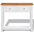 Solid Oak Wood Console Table with Two Drawers and Shelf A344