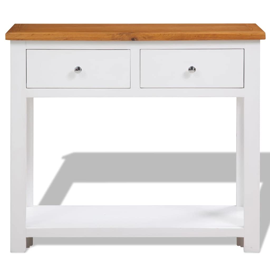 Solid Oak Wood Console Table with Two Drawers and Shelf A344