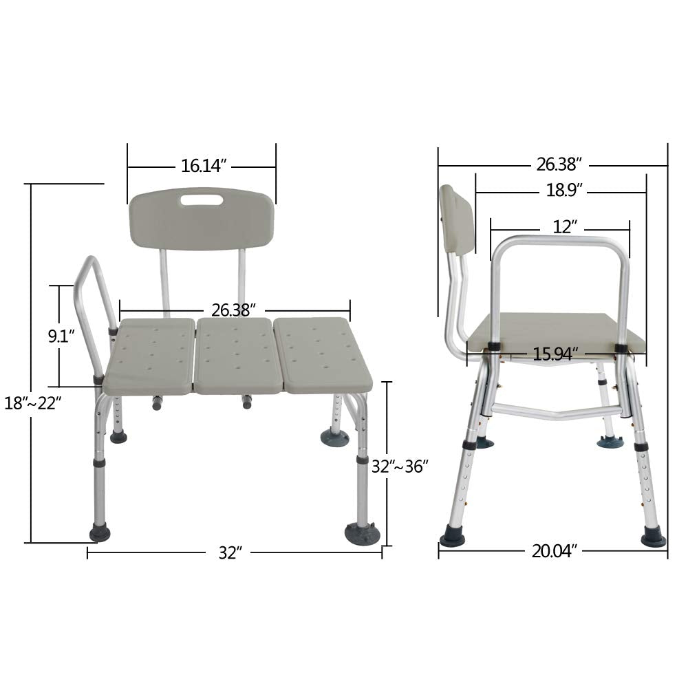 Adjustable Plastic Tub Transfer Bench with Back Non-Slip Seat F721