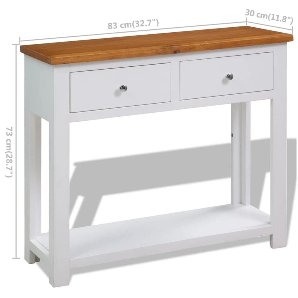 Solid Oak Wood Console Table with Two Drawers and Shelf A344