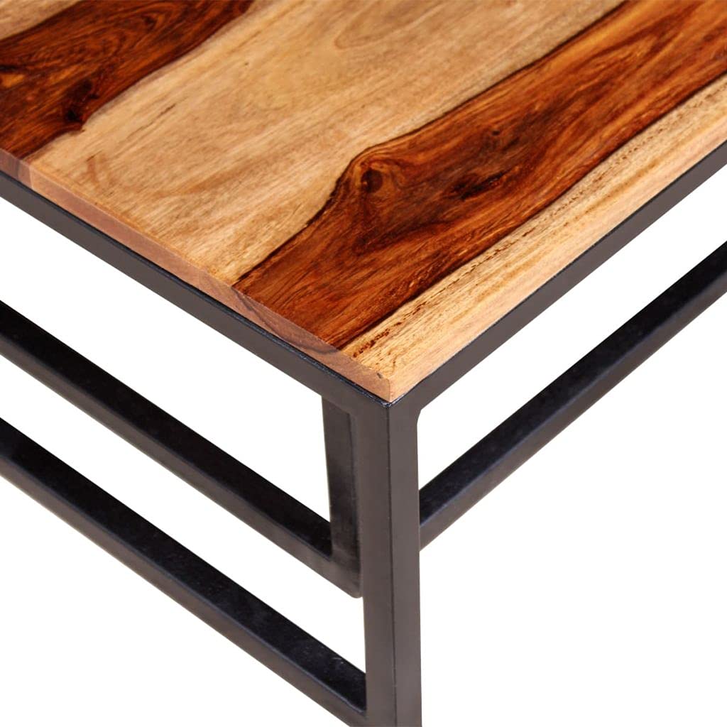 Solid Sheesham Wood Nesting Coffee Table Set with Metal Frame D661