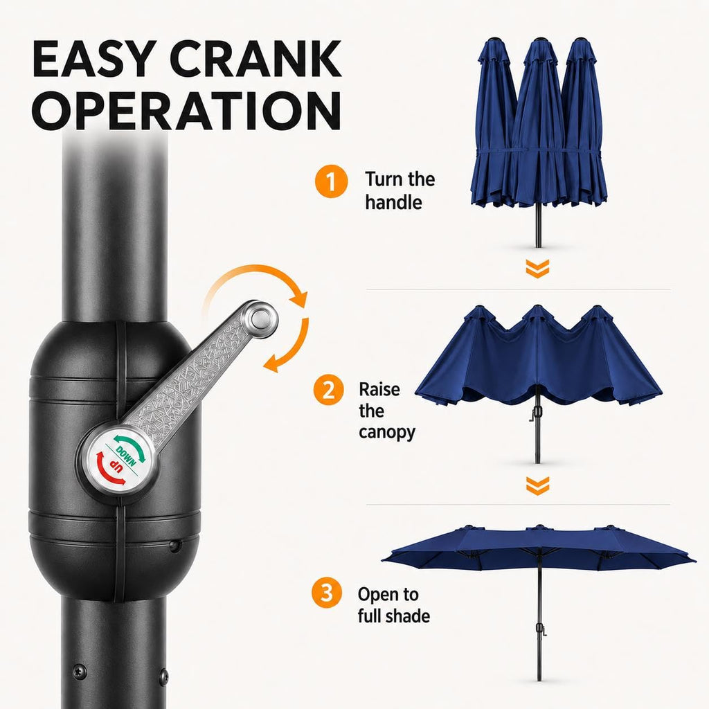 13FT Double-Sided Patio Umbrella with Base Navy Blue D802
