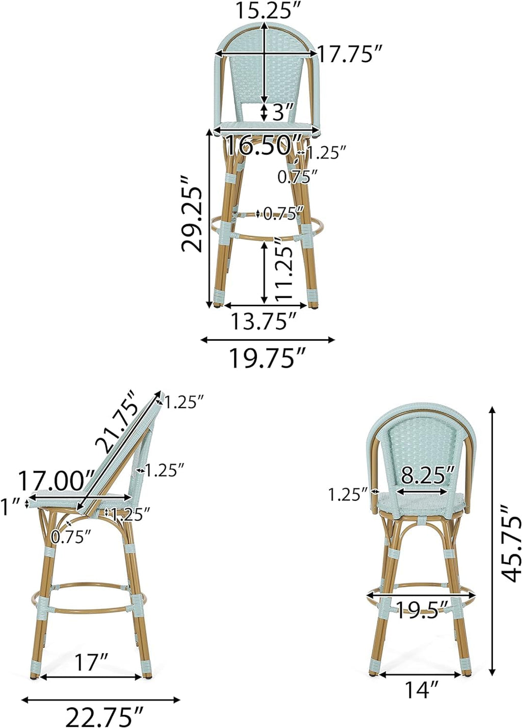 Light Teal PE Rattan Aluminum Bar Stools Set of 2 X110158