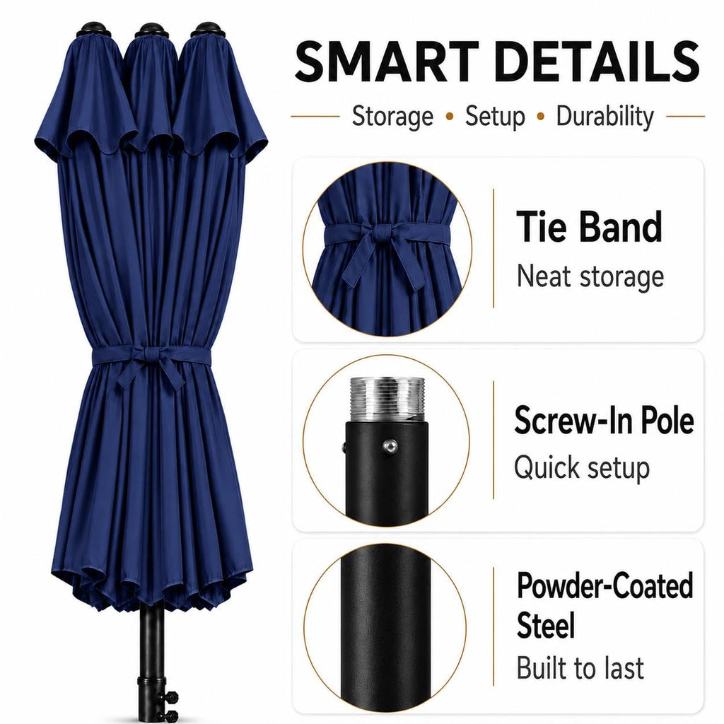 13FT Double-Sided Patio Umbrella with Base Navy Blue D802