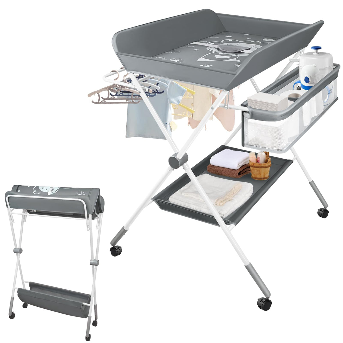 Portable Folding Baby Changing Table with Wheels Y422518