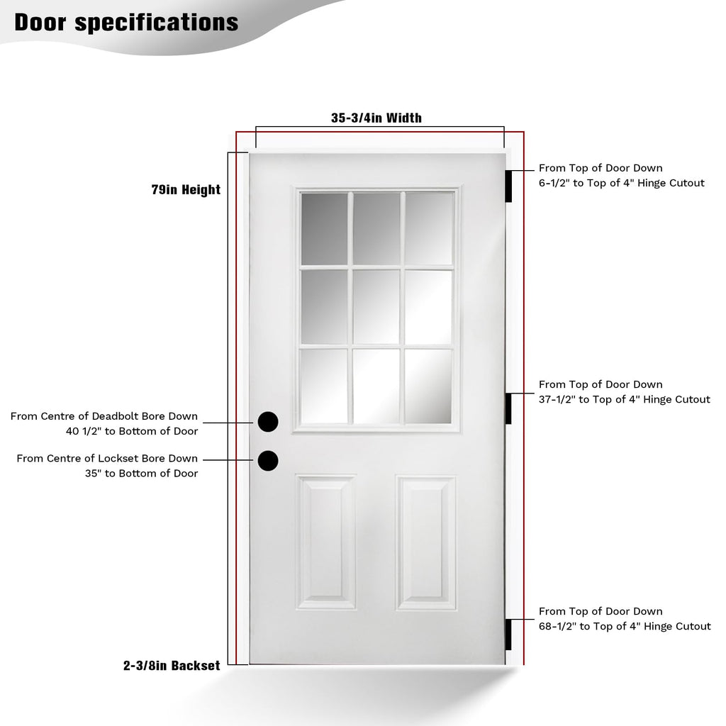 36 x 80 Fiberglass Entry Door with Vinyl Frame Low-E Glass Right Hand Inswing G732920