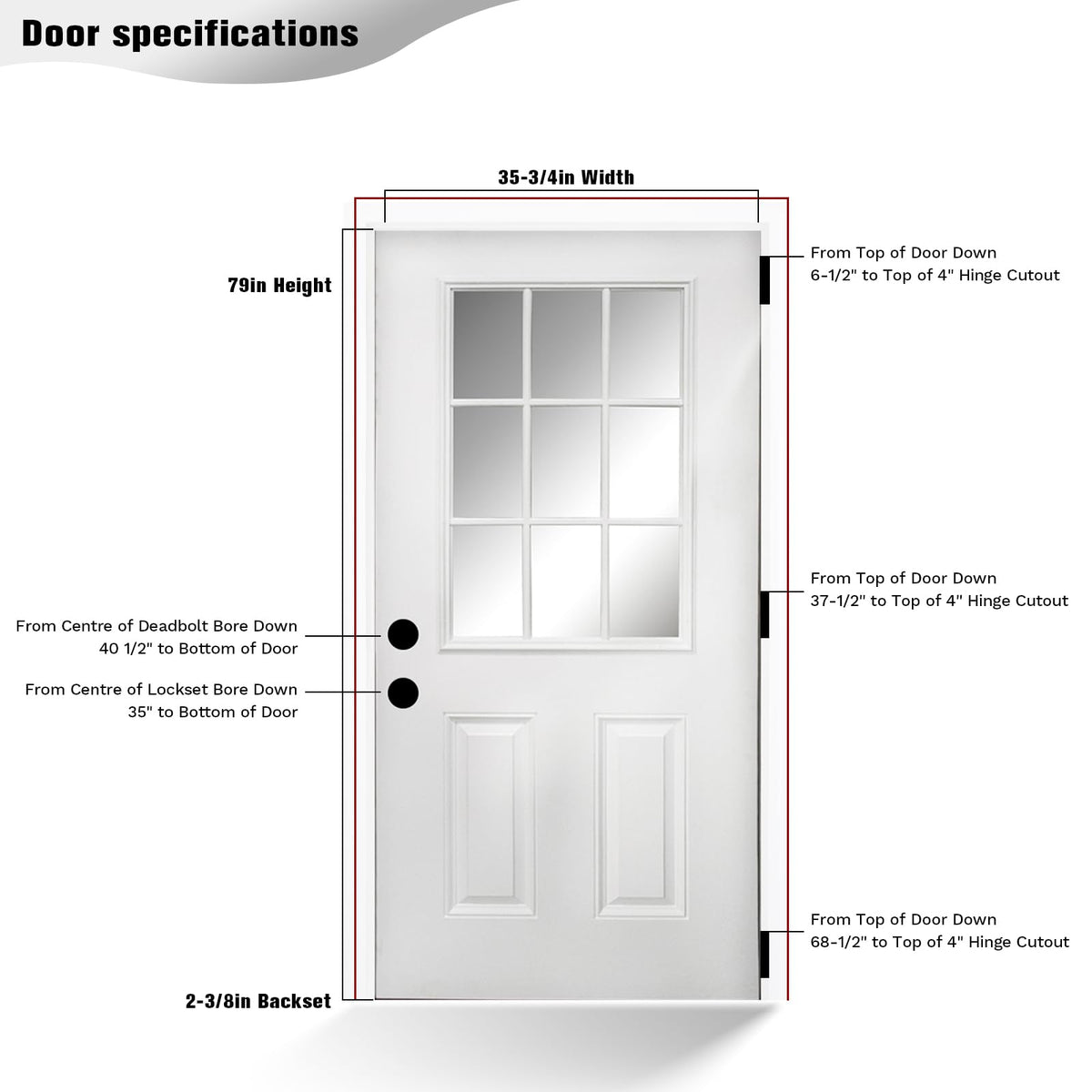 36 x 80 Fiberglass Entry Door with Vinyl Frame Low-E Glass Right Hand Inswing G732920