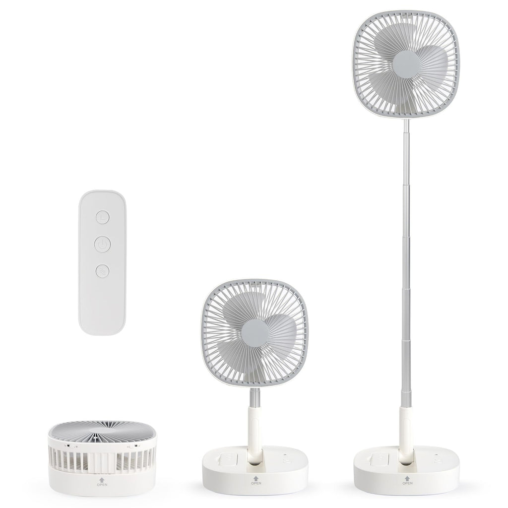 Portable Foldaway Standing Fan 7200Mah Rechargeable Battery Remote Control Telescopic 4 Speed Quiet Timer Gray F671