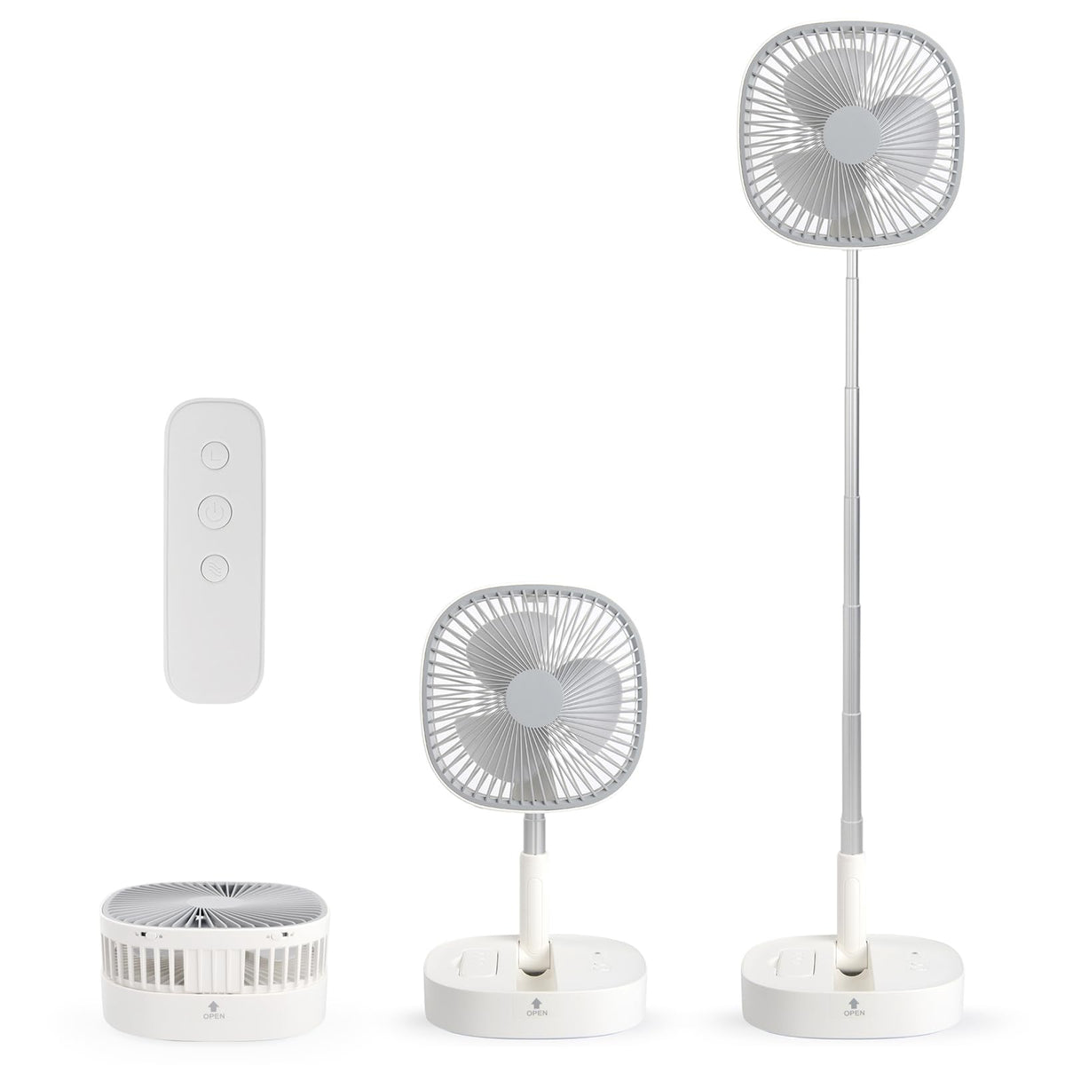 Portable Foldaway Standing Fan 7200Mah Rechargeable Battery Remote Control Telescopic 4 Speed Quiet Timer Gray F671