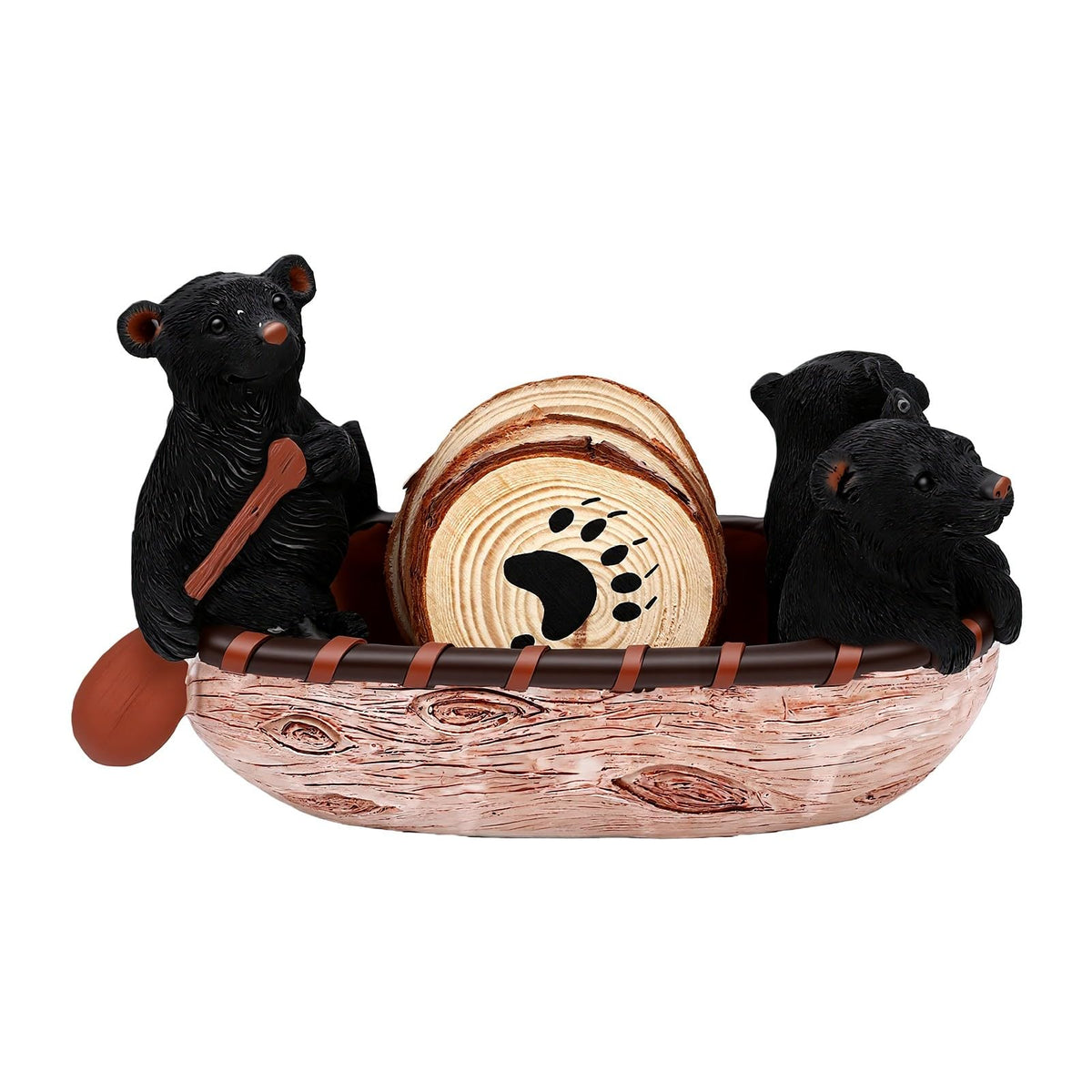 Black Bear Coaster Set with Canoe Holder S581
