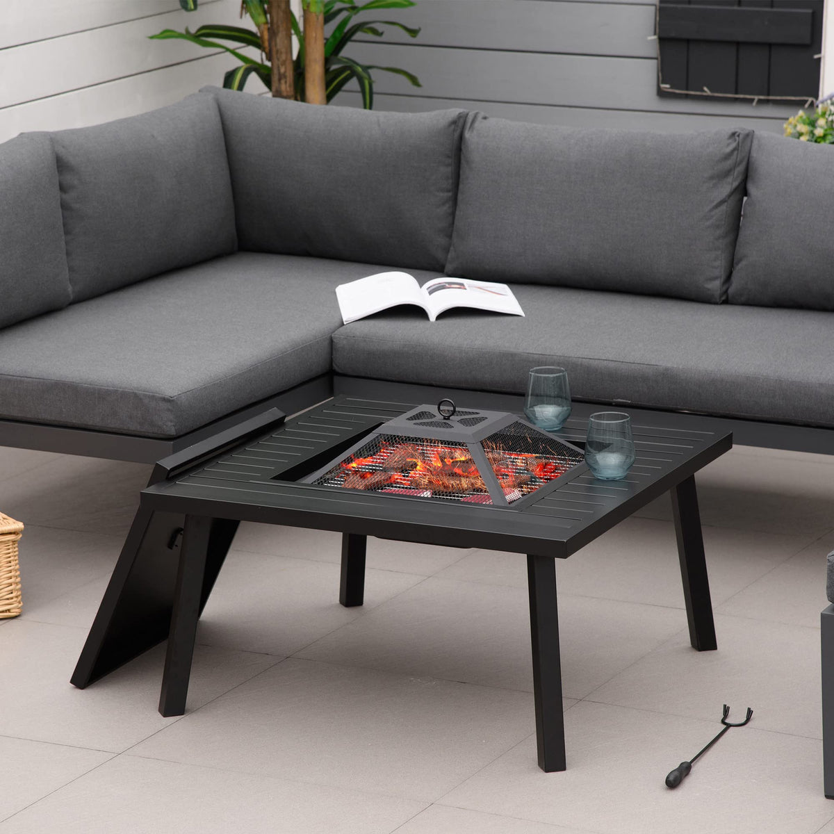 34-Inch Wood Burning Fire Pit with Grill V193881