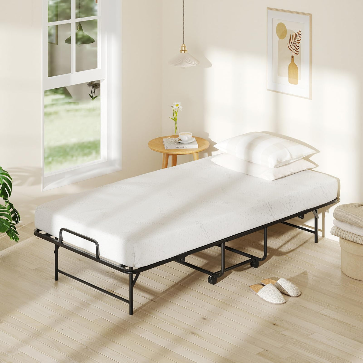 Twin Folding Bed Frame with Memory Foam Mattress I9648