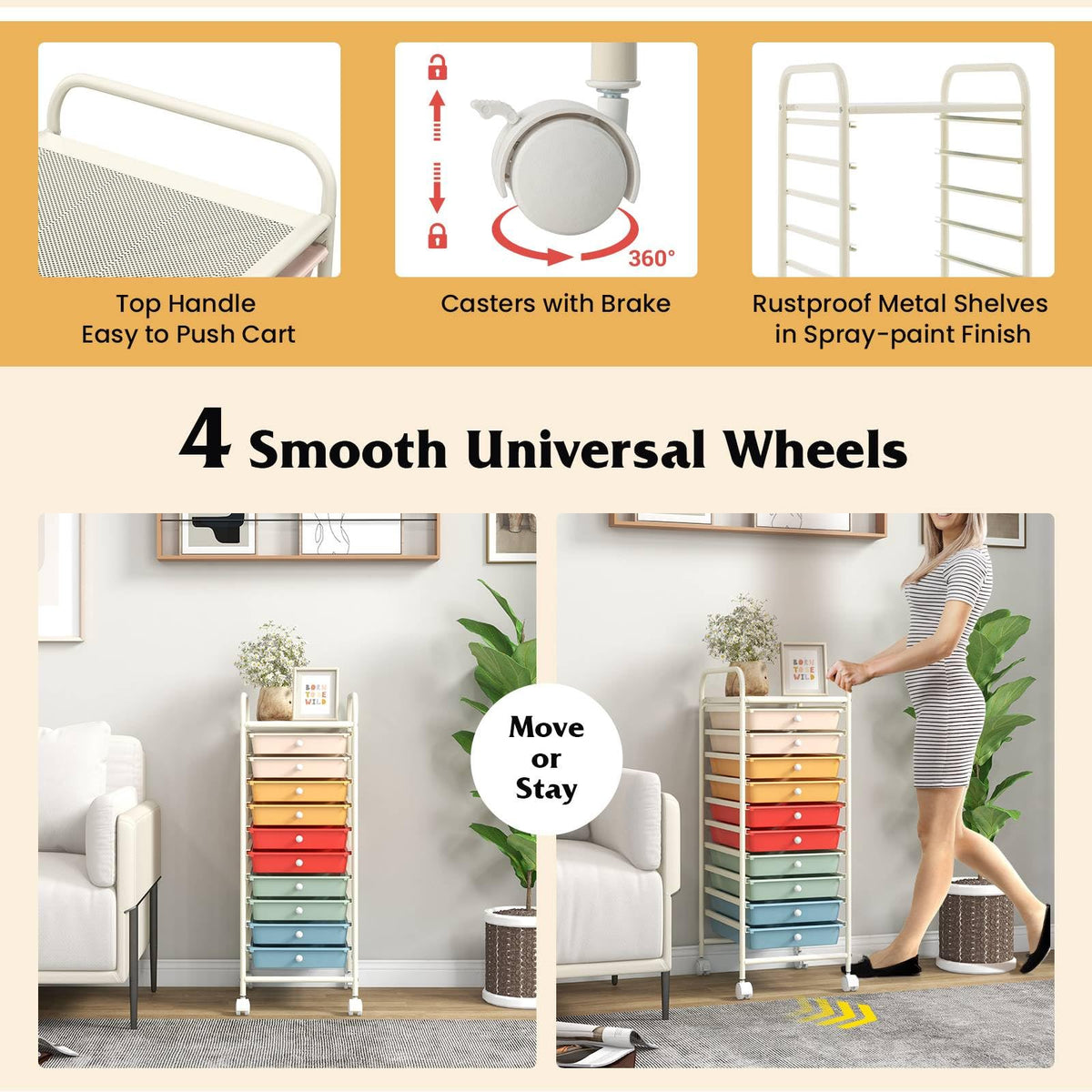 10 Drawers Rolling Storage Cart with Wheels G51901
