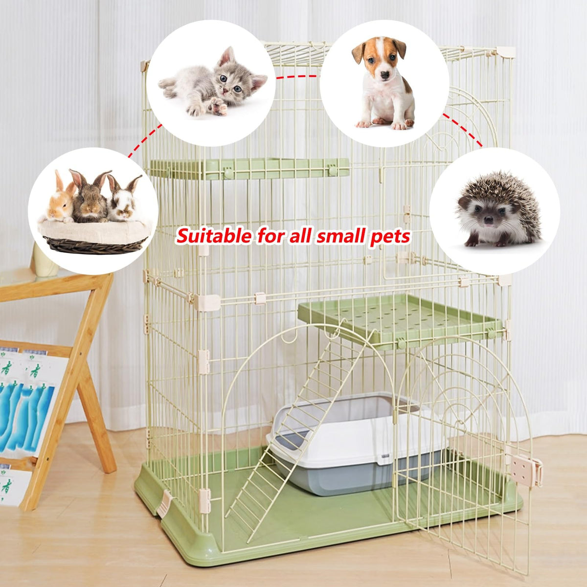 3/4-Tier Wire Cat Cage Playpen Kennel with Hammock and 3 Platforms I1788