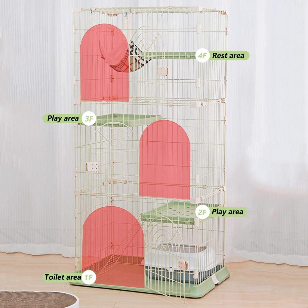 3/4-Tier Wire Cat Cage Playpen Kennel with Hammock and 3 Platforms I1788