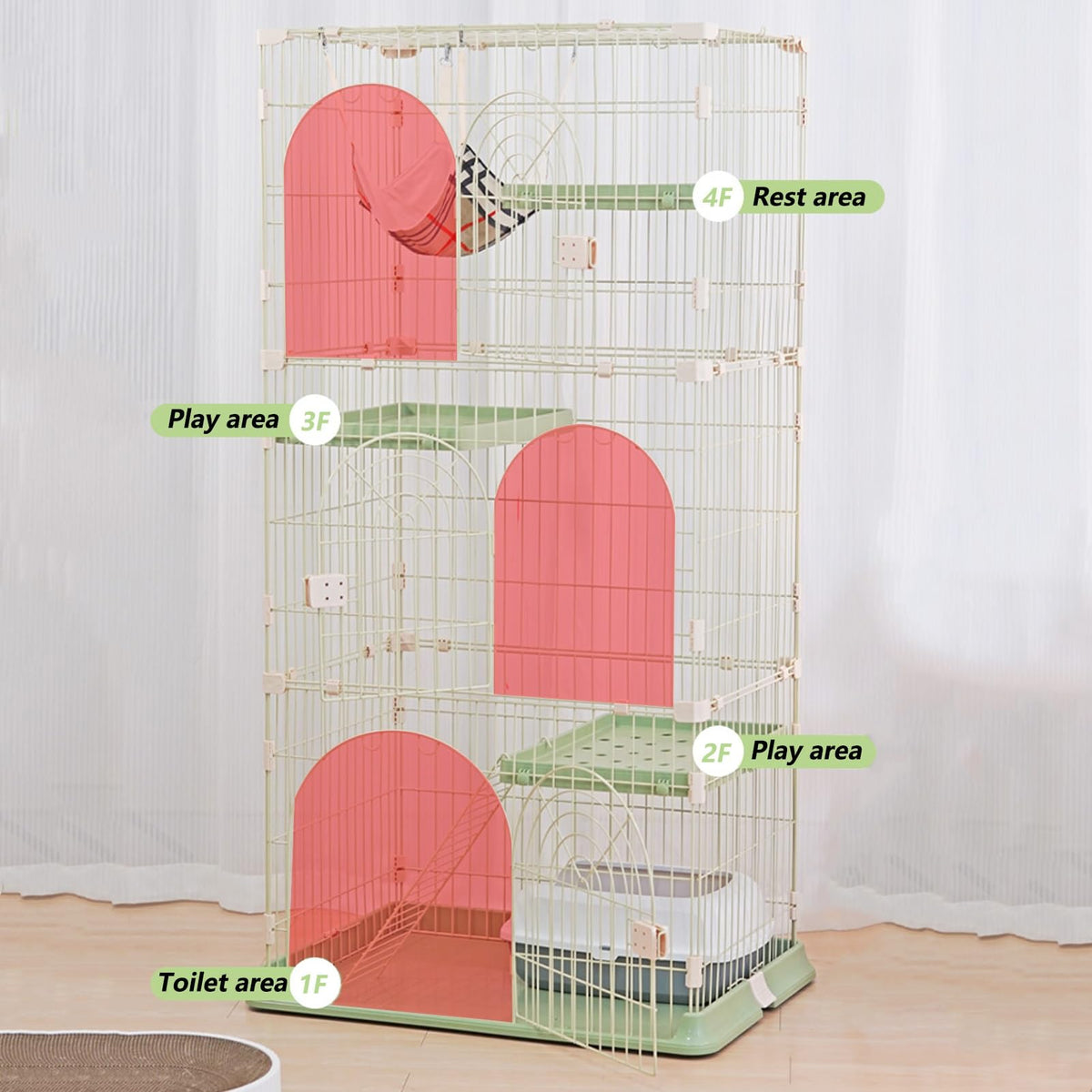 3/4-Tier Wire Cat Cage Playpen Kennel with Hammock and 3 Platforms I1788