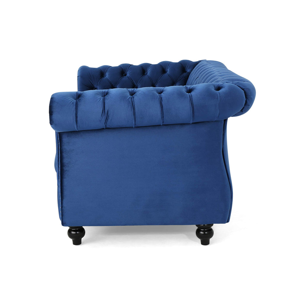 Navy Blue Velvet Tufted Chesterfield Sofa Y29161