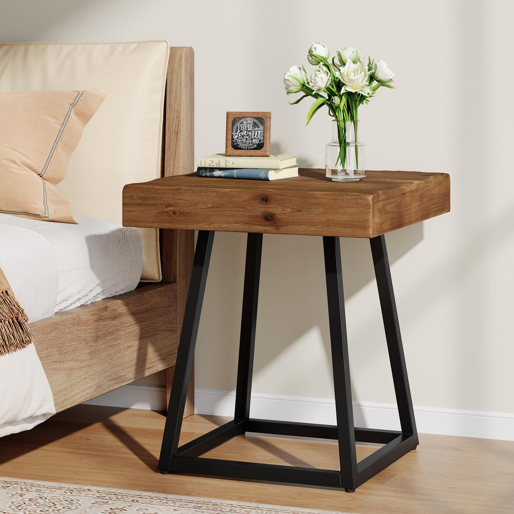 Solid Wood Nightstand with Metal Frame C37404