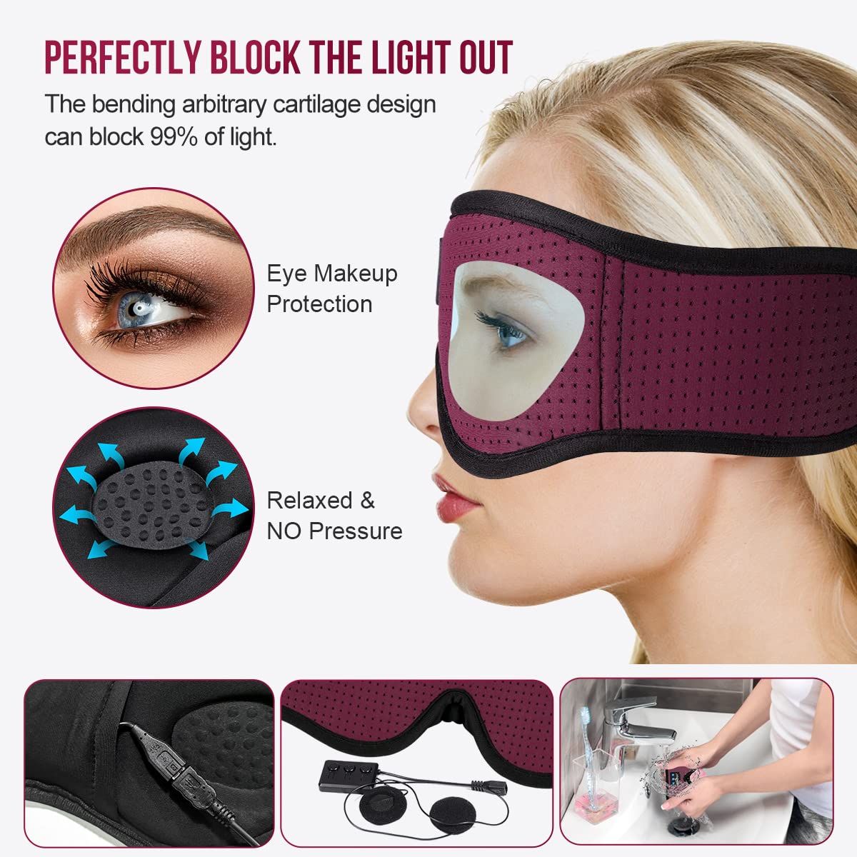 3D Bluetooth Sleep Mask Headphones Pack of 2 P57306