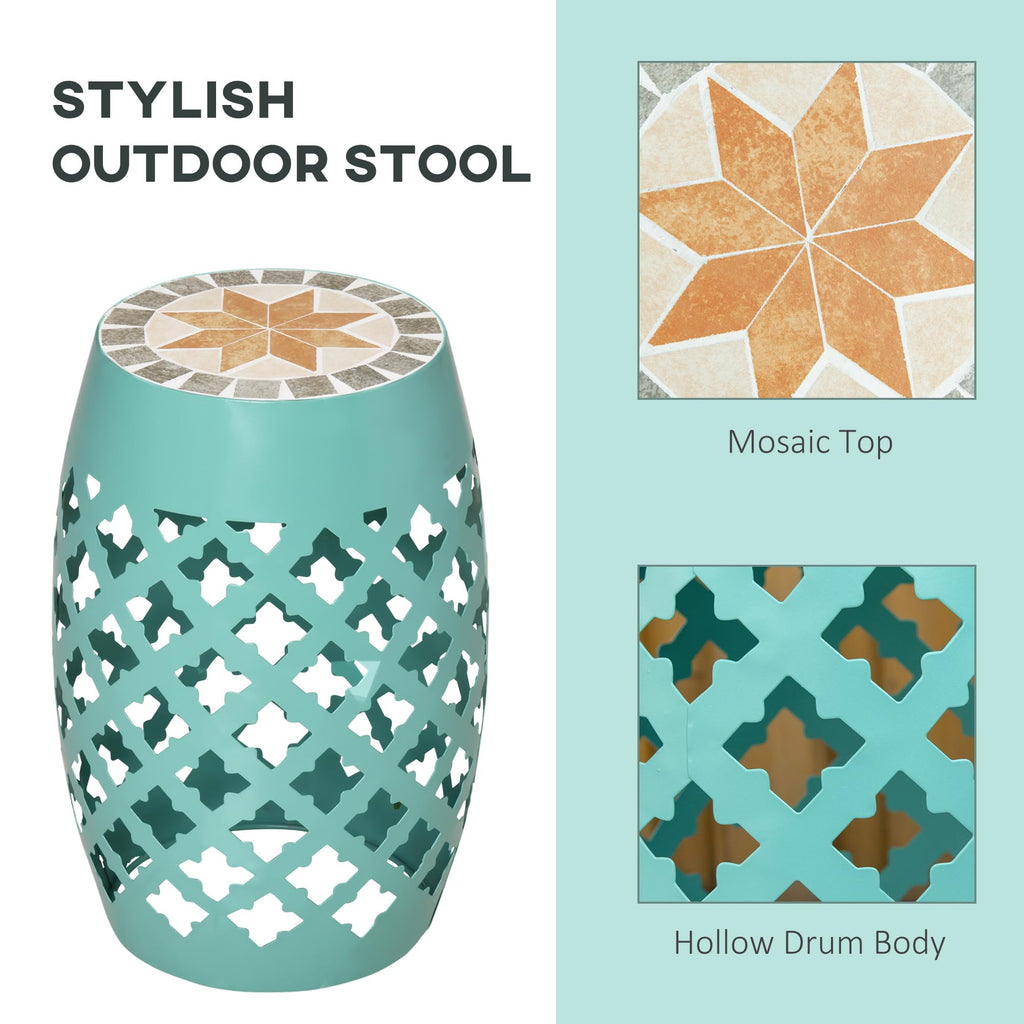 Mosaic Blue Round Outdoor Stool Y175259