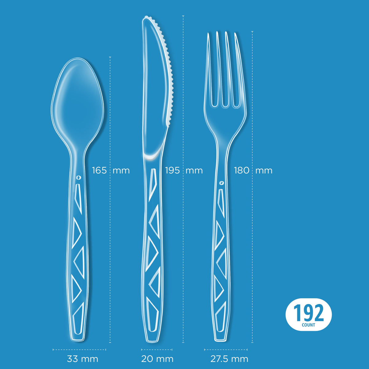 Clear Plastic Cutlery Set, 192 Count Combo Forks, Spoons and Knives H181501