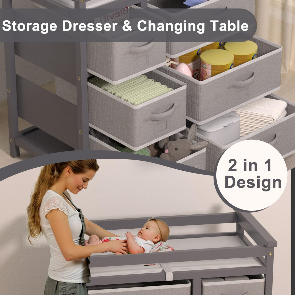 Baby Changing Table with 6 Drawers Storage Station A74908