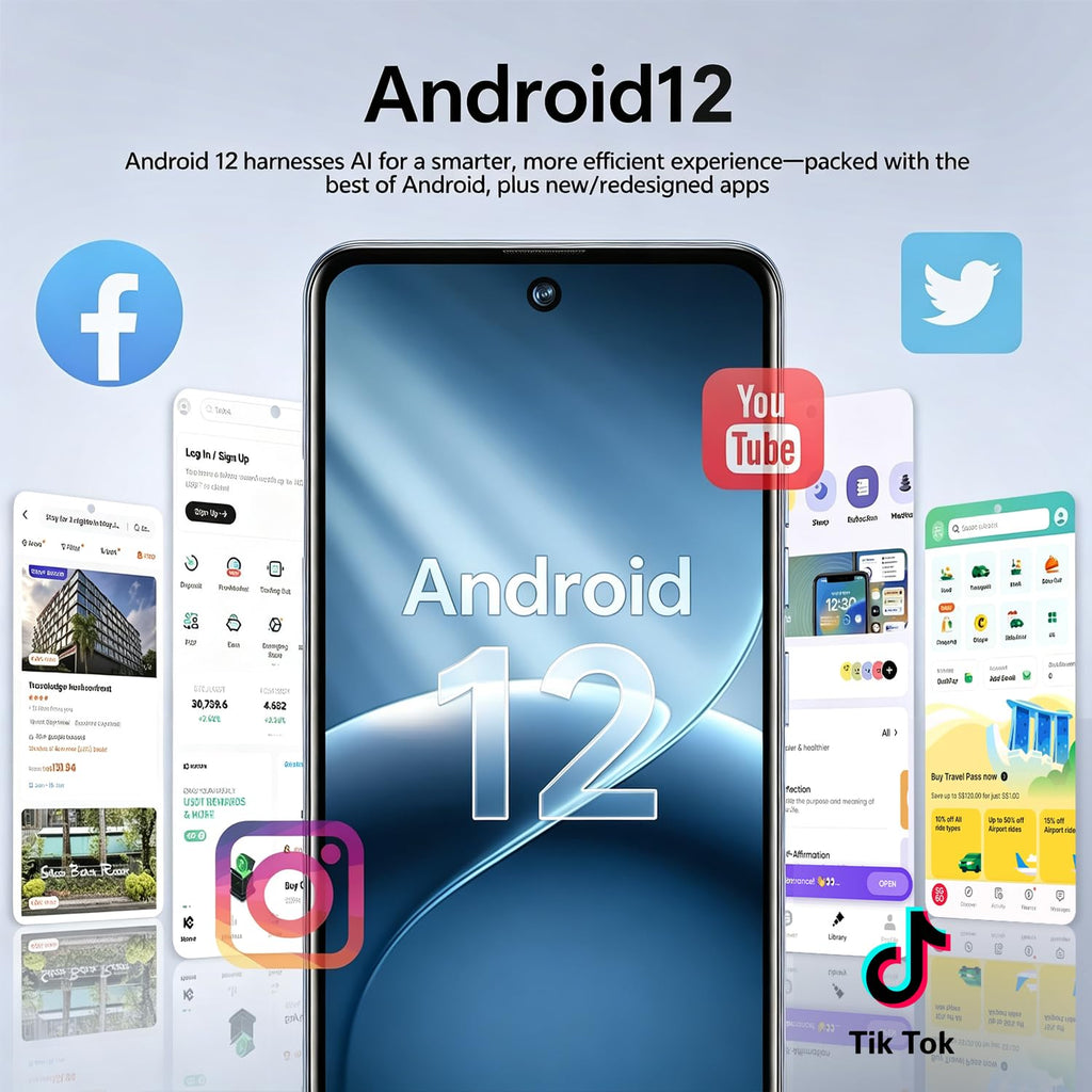 4G Unlocked Smartphone, 6.8'' HD Screen, 4GB+32GB, 13MP+21MP Dual Camera, Android 12.0 (Black) G457058