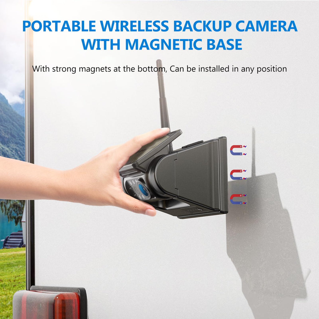 Magnetic Solar Wireless Backup Camera with 7" 1080P Monitor O4720