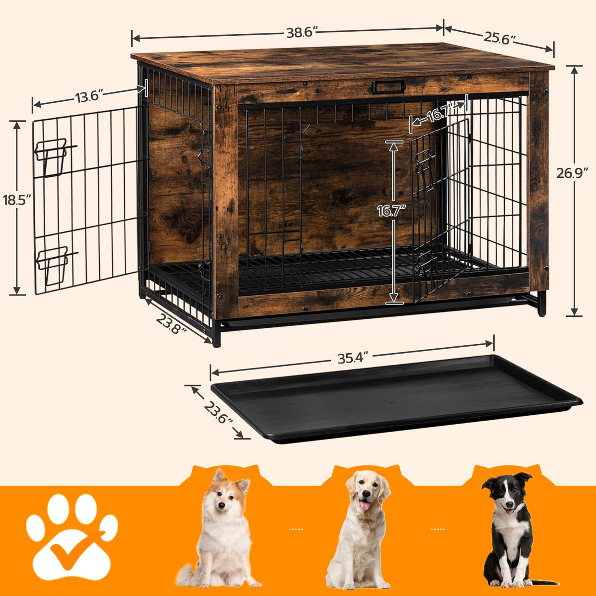 38.6" Wooden Dog Crate Furniture with Pull-Out Tray J357529