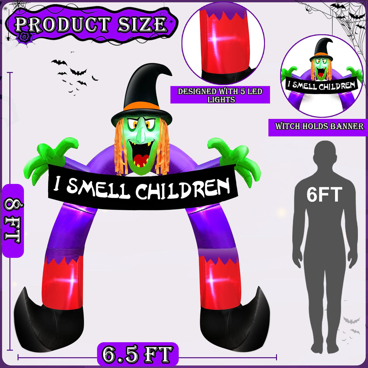 8Ft Halloween Inflatable Witch Archway G12559
