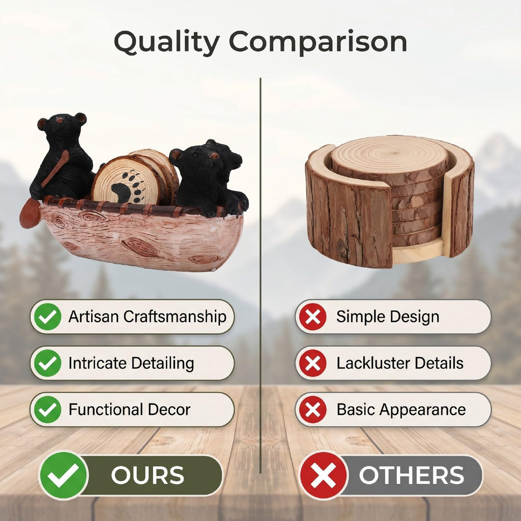 Black Bear Coaster Set with Canoe Holder S581