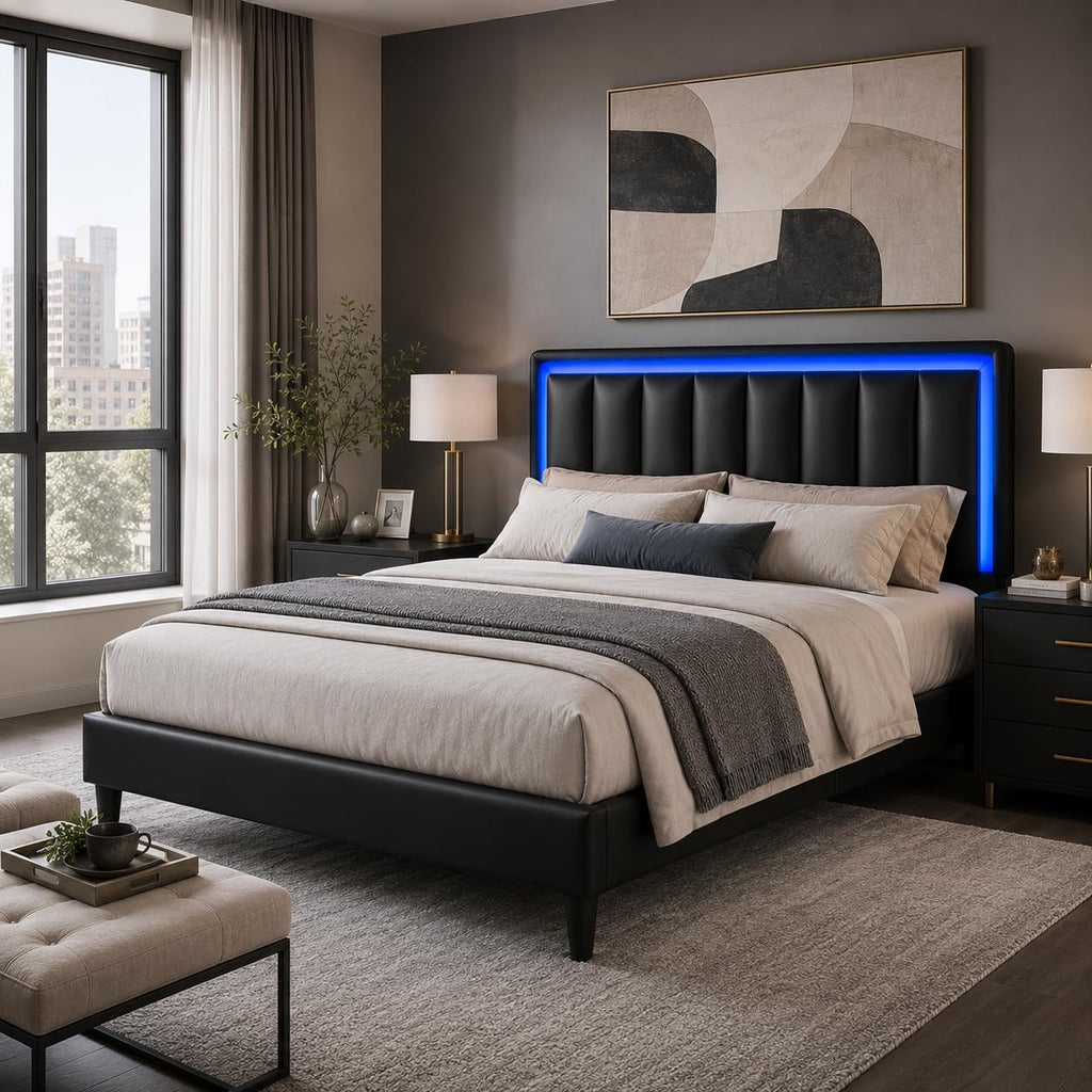 Black Full Bed Frame with PU Headboard H49789