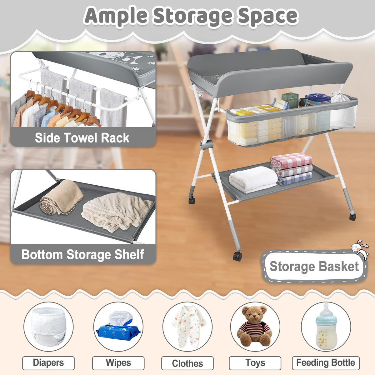 Portable Folding Baby Changing Table with Wheels Y422518