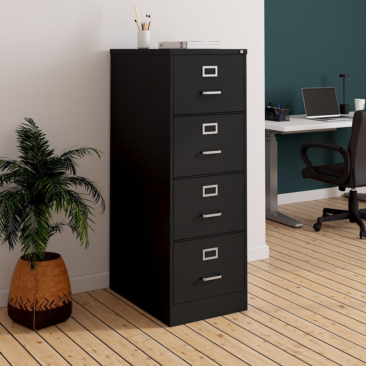 4 Drawer Black Vertical File Cabinet J5521