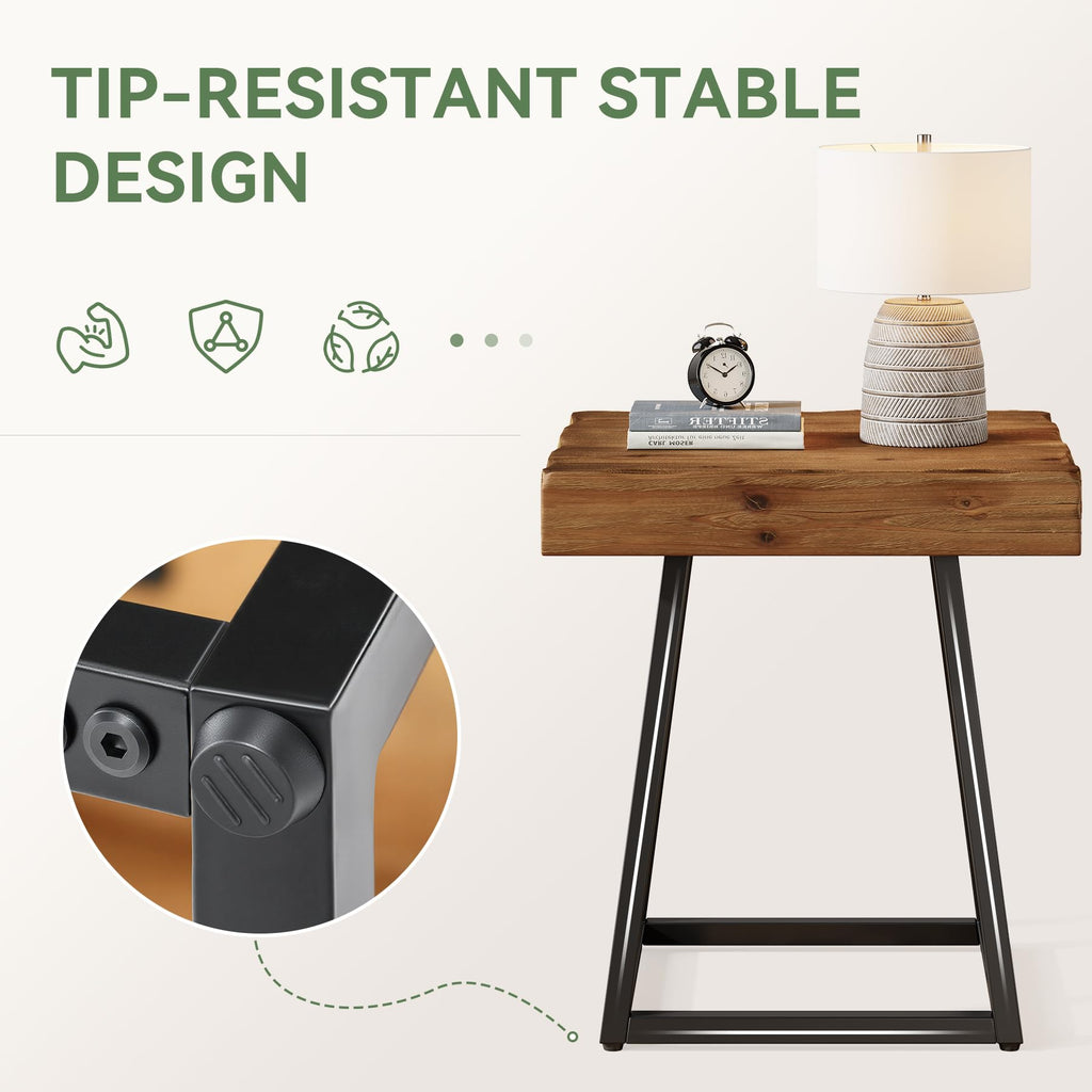 Solid Wood Nightstand with Metal Frame C37404