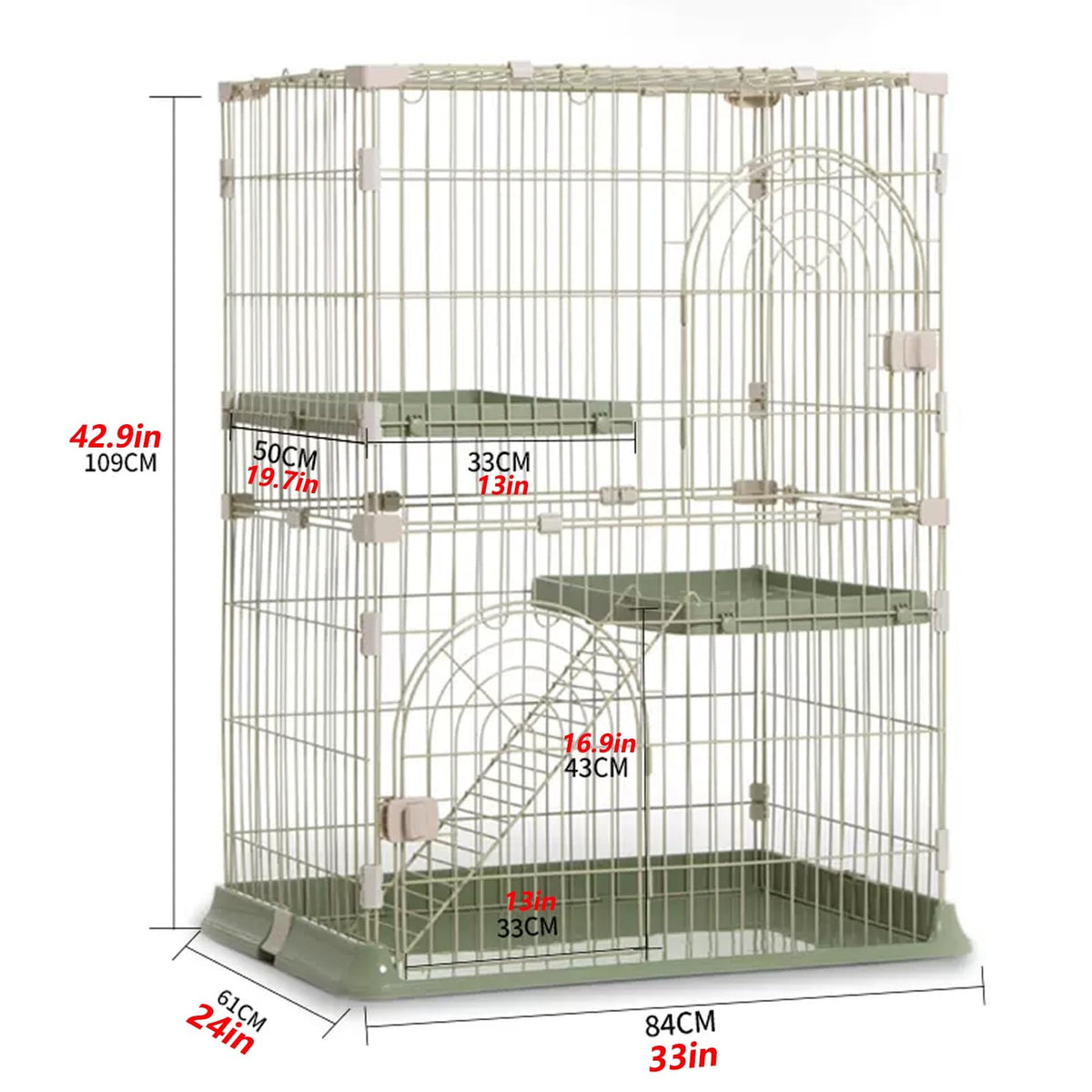3/4-Tier Wire Cat Cage Playpen Kennel with Hammock and 3 Platforms I1788