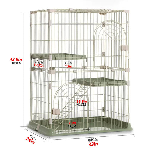3/4-Tier Wire Cat Cage Playpen Kennel with Hammock and 3 Platforms I1788