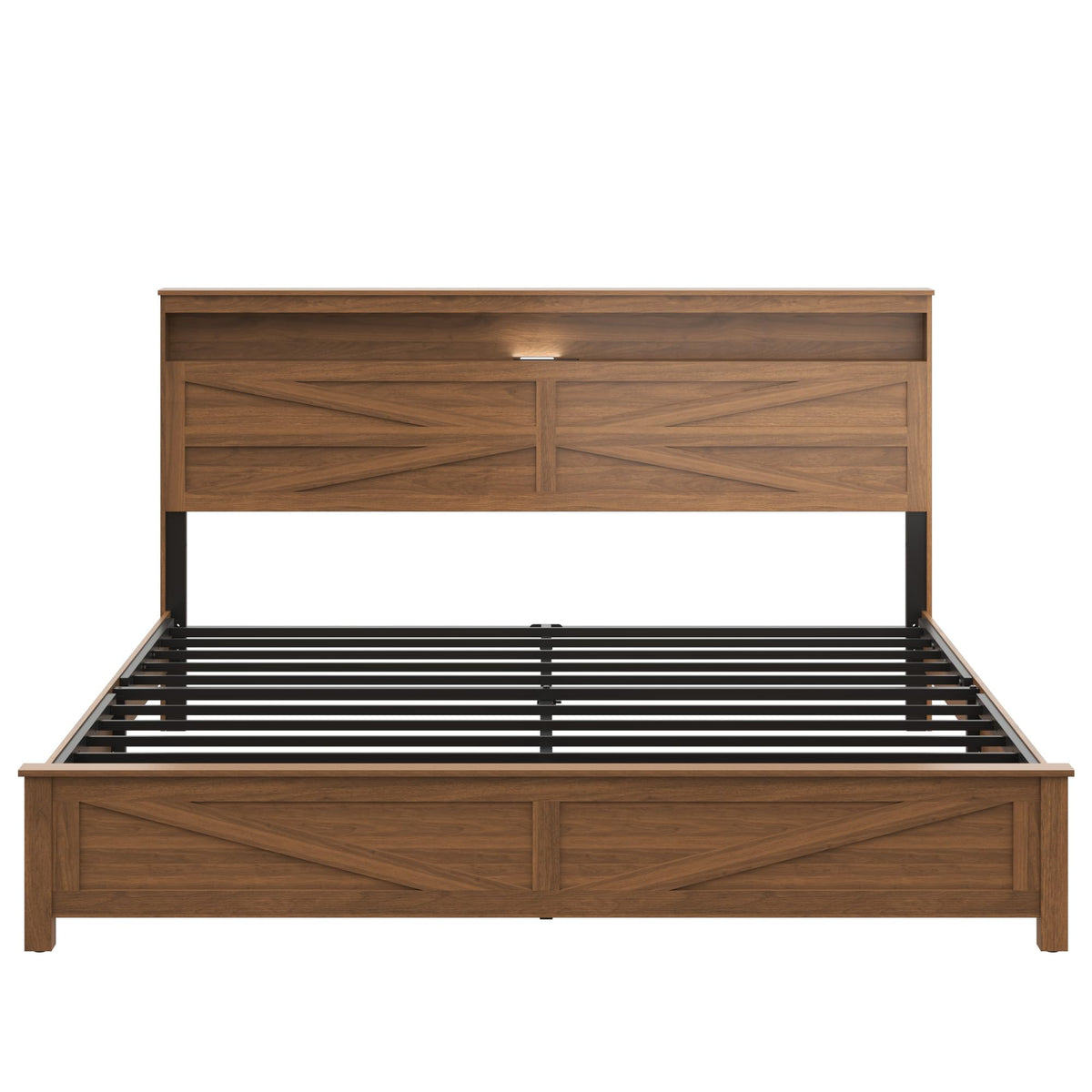 King Size Farmhouse Wooden Bed Frame with Storage Headboard V81302
