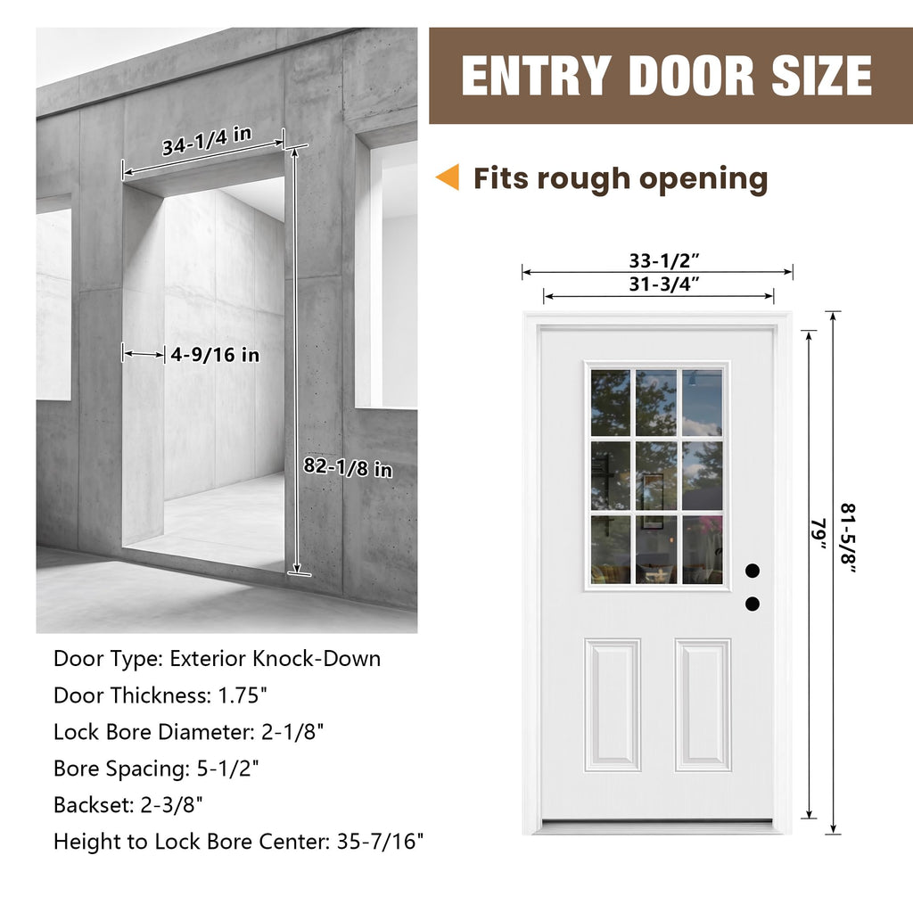 White 9-Lite Fiberglass Entry Door Q963