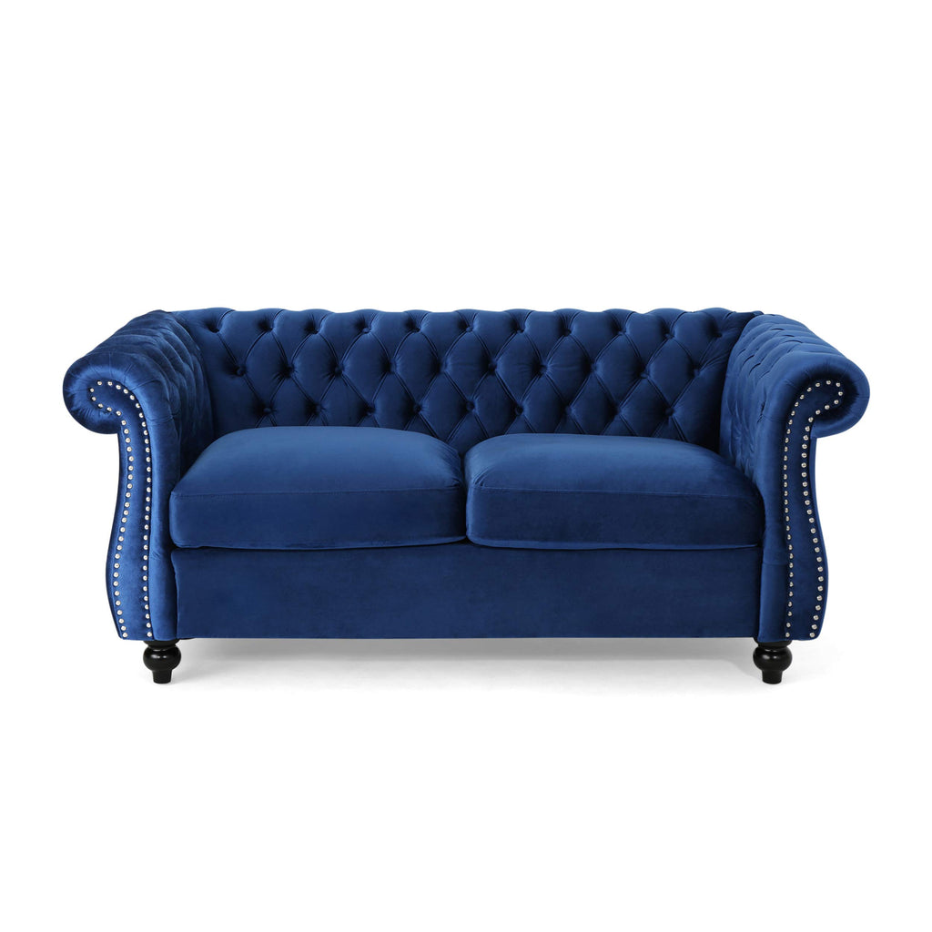 Navy Blue Velvet Tufted Chesterfield Sofa Y29161