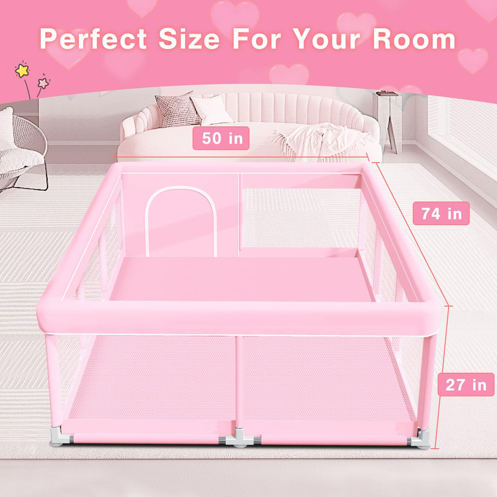 Pink Baby Playpen 74x50 Inches with Mesh S195318