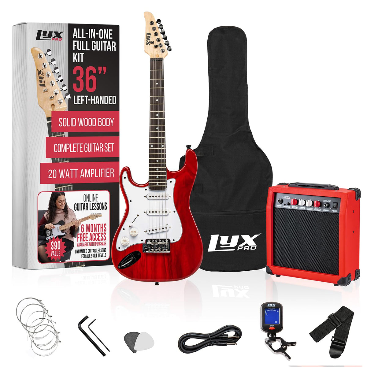 Left Hand 36 Inch 3/4 Size Electric Guitar Kit Red C85394