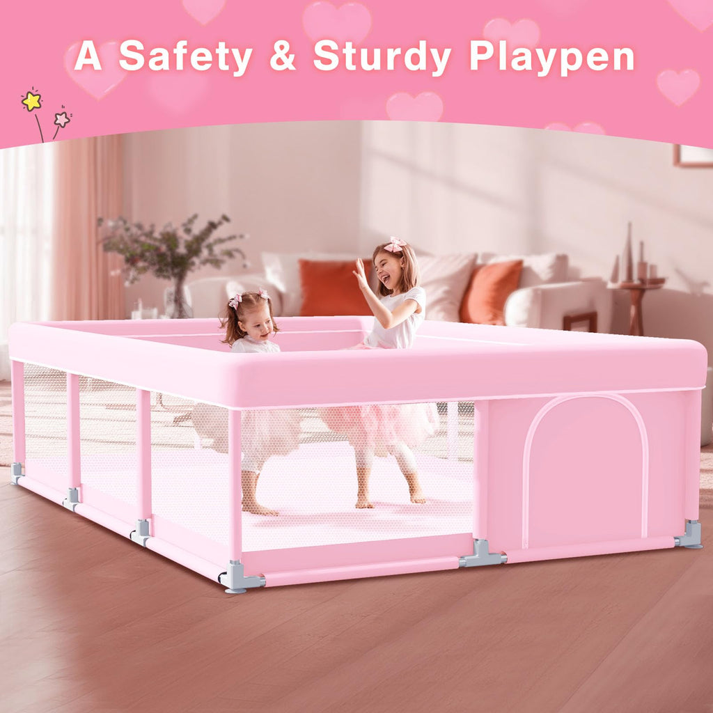 Pink Baby Playpen 74x50 Inches with Mesh S195318