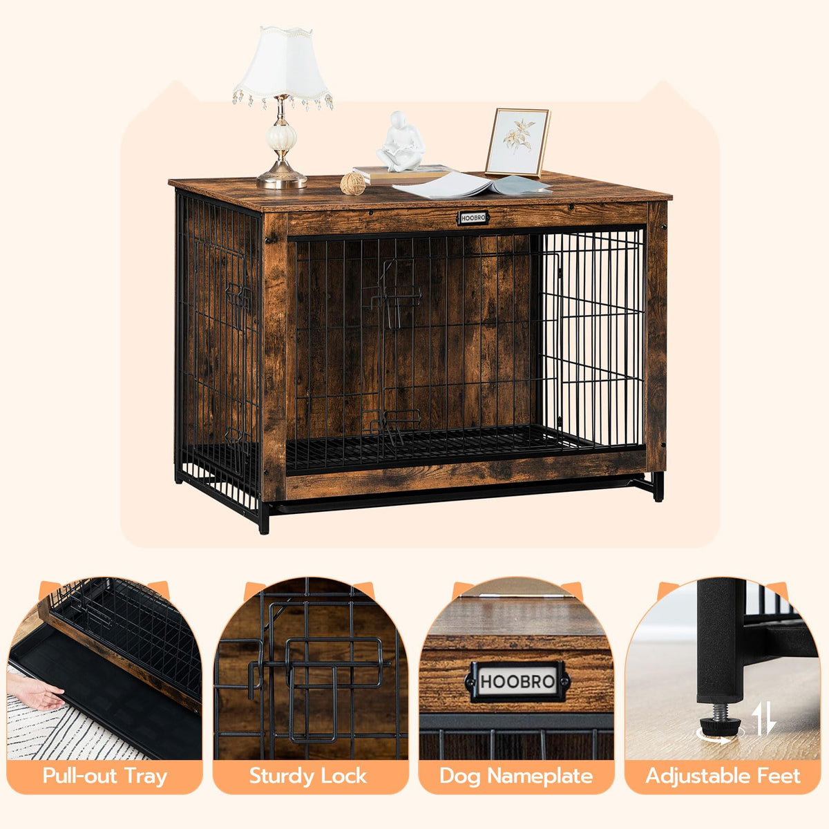 38.6" Wooden Dog Crate Furniture with Pull-Out Tray J357529
