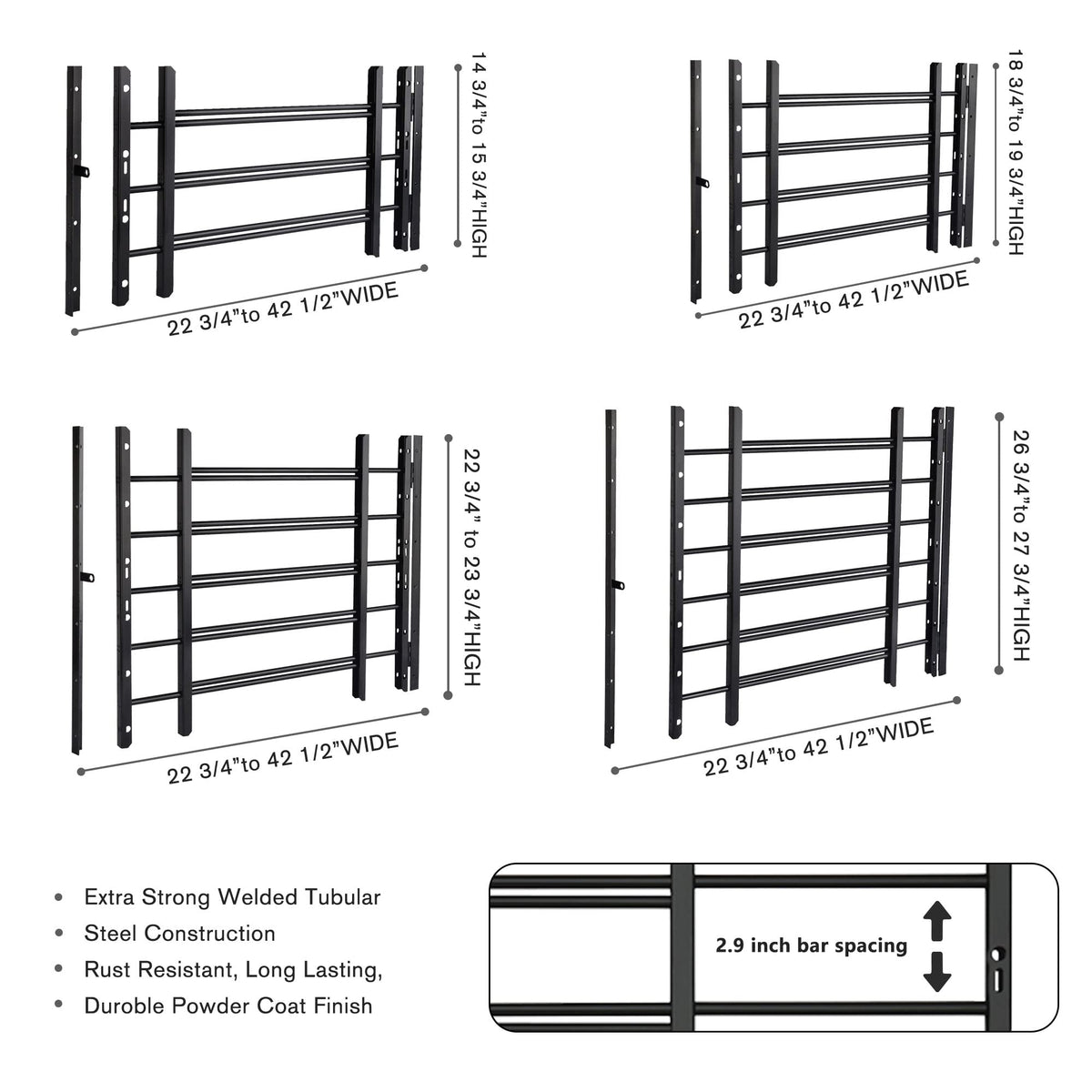 Black Adjustable Tubular Steel Window Security Bars V479145