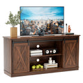 65 Inch Brown Wood TV Stand with Storage Shelves and Sliding Barn Door Z7757