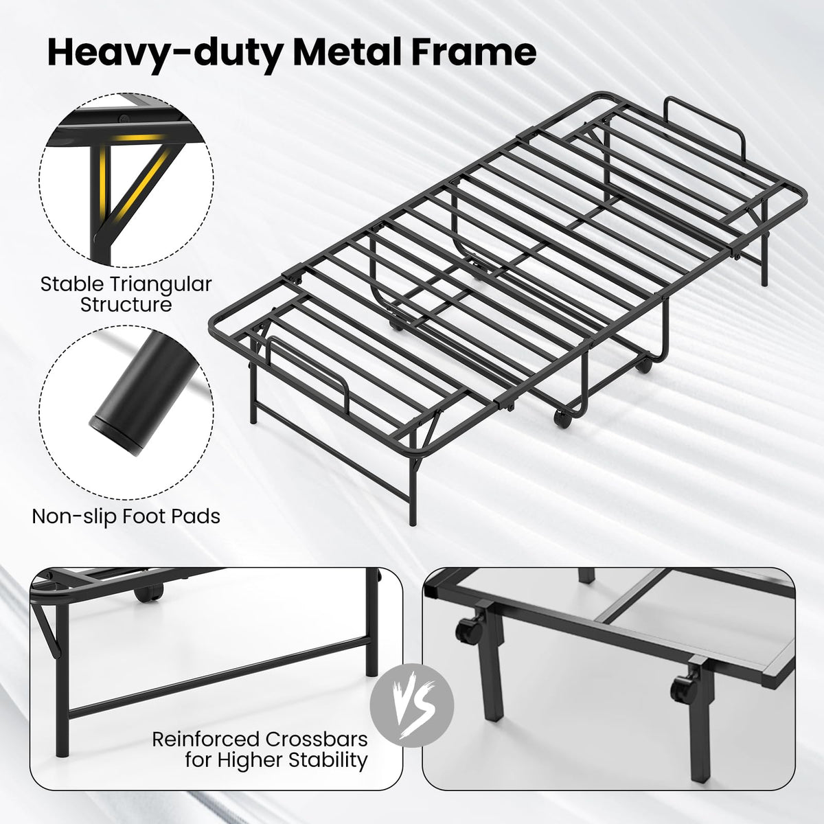 Twin Folding Bed Frame with Memory Foam Mattress I9648