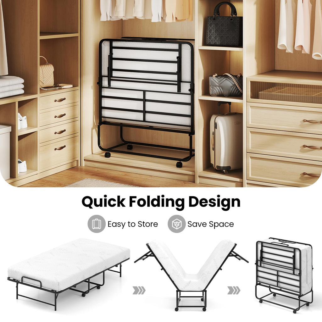 Twin Folding Bed Frame with Memory Foam Mattress I9648