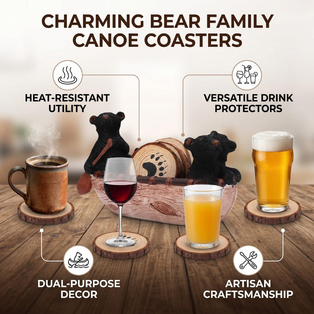 Black Bear Coaster Set with Canoe Holder S581